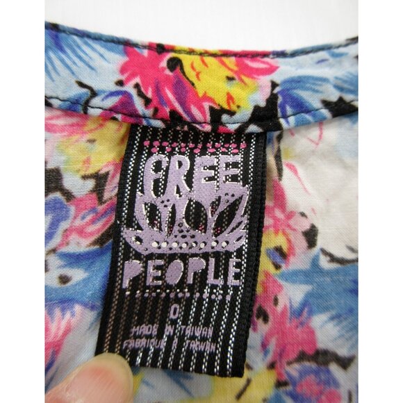 Free People Top 0 Babydoll Henley Blouse Floral Boho Colorful Pleated - Picture 8 of 10